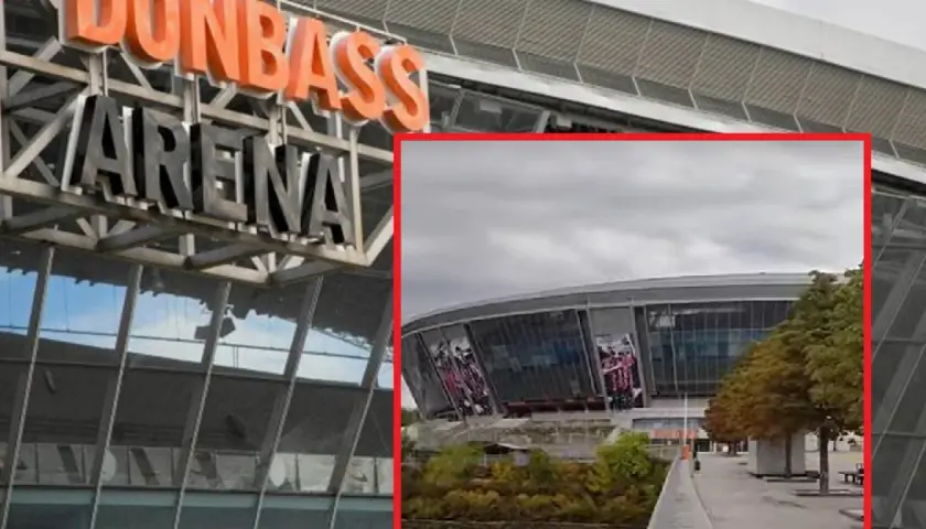 Widok na nowoczesny stadion Donbas Arena, dom Szachtara Donieck.