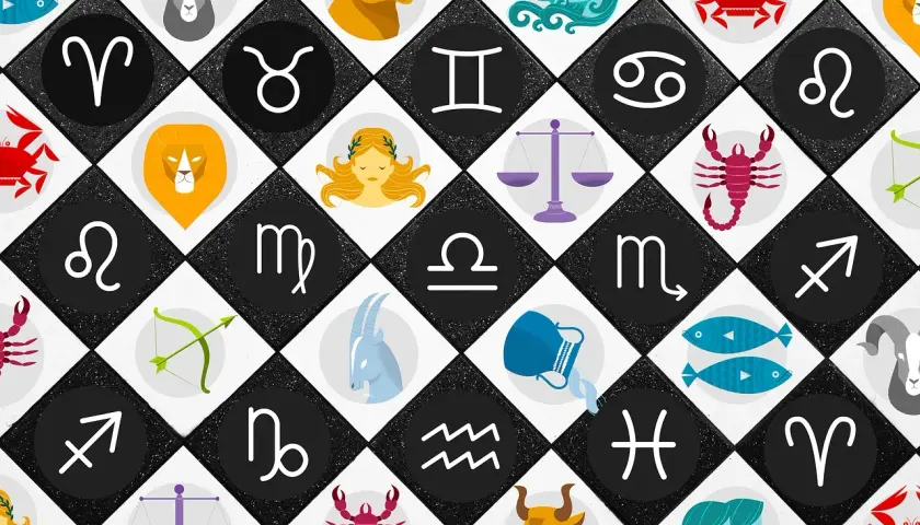 Znak zodiaku **październik** to Waga lub Skorpion. Wizerunki wszystkich znaków zodiaku na czarno-białej szachownicy.
