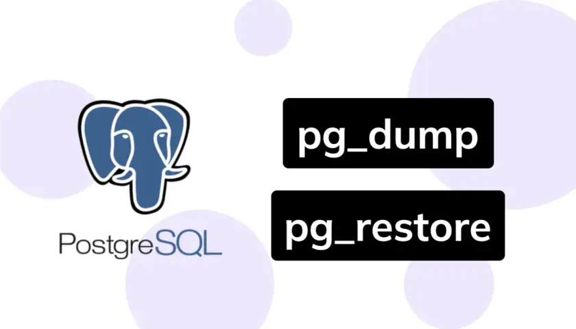 Logo PostgreSQL z symbolem słonia obok tekstu pg_dump i pg_restore.
