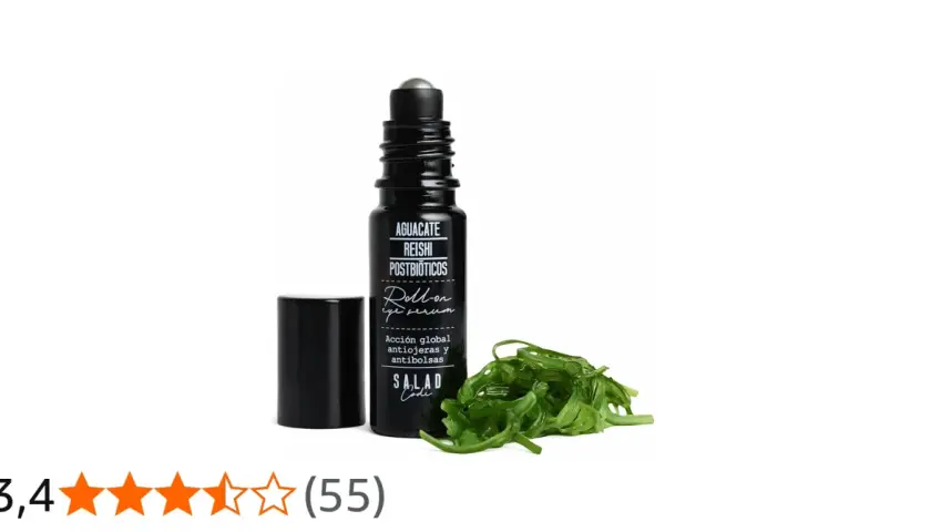 Roll-on de ojos con aguacate, reishi y postbióticos. Las opiniones de SALAD Code destacan su acción global antiojeras y antibolsas.