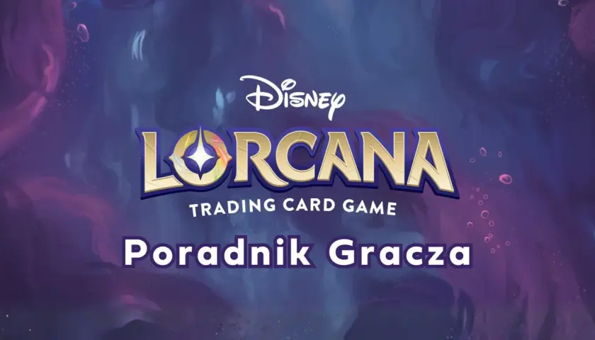 Poradnik Gracza do gry karcianej Disney Lorcana. Magiczne ilustracje i złote logo zapraszają do świata gry.