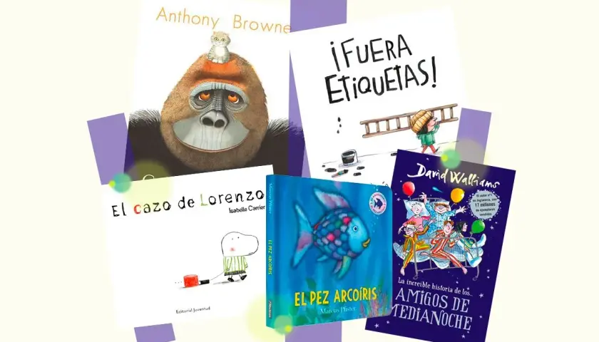 Libros de autores infantiles: El cazo de Lorenzo, El pez arcoíris, ¡Fuera etiquetas! y Amigos de medianoche.