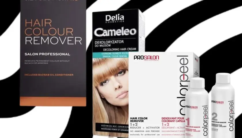 Zestaw do usuwania farby do włosów: dekoloryzator Renee Blanche, Cameleo i Colorpeel.
