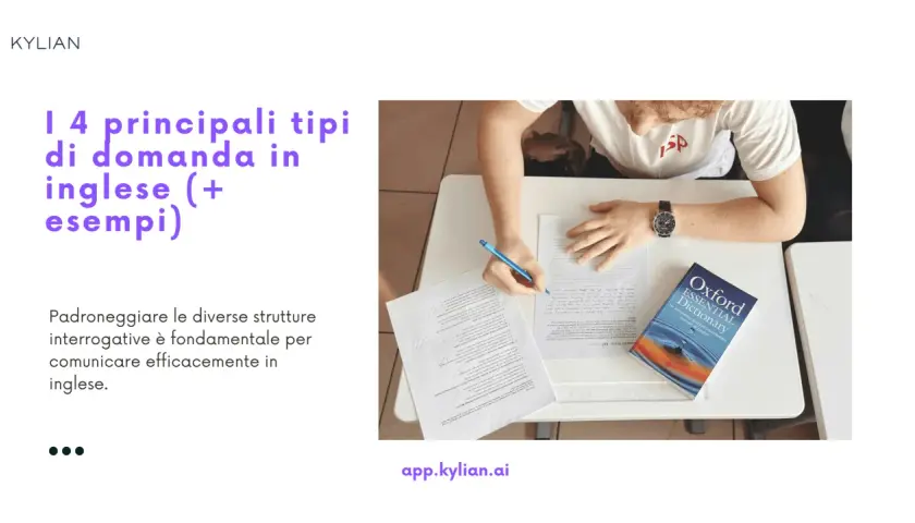 Studente che scrive, con un dizionario Oxford e fogli di esercizi. Impara frasi con "many" per migliorare il tuo inglese.