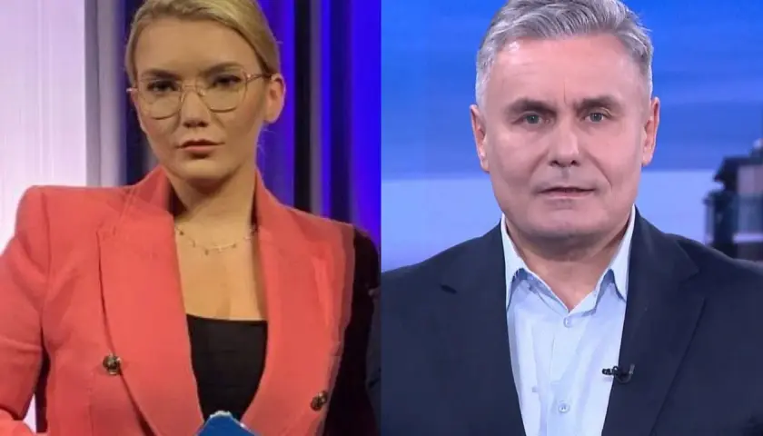 Kobieta w różowej marynarce i mężczyzna w garniturze. Czyż to żona Marka?