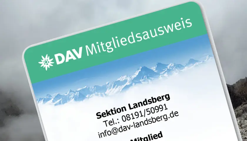 DAV Mitgliedsausweis der Sektion Landsberg. Mit dieser Jahreskarte ohne Verein sind Sie bereit für die Berge!