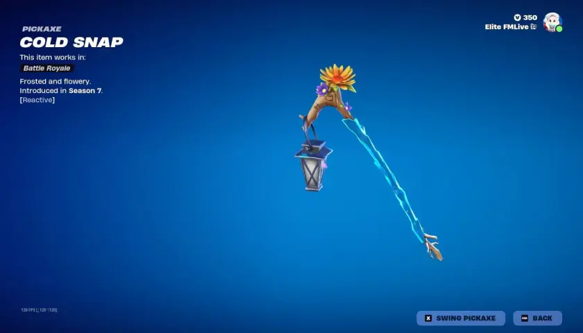 Mroźny kilof z kwiatami i latarenką, jeden z kilofów Fortnite.