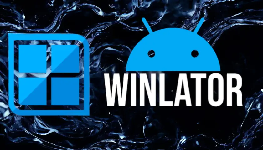 Logo Winlator, emulator pc na androida, łączy symbol Windows z robotem Android.