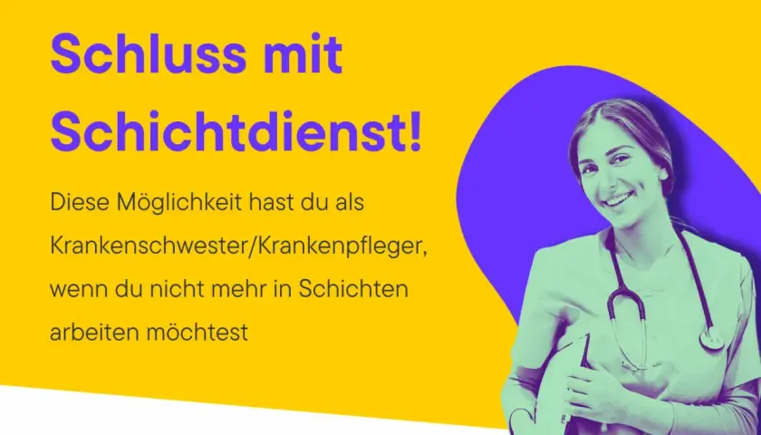 Glückliche Krankenschwester lächelt. Anzeige für krankenkasse stellenangebote: Schluss mit Schichtdienst!