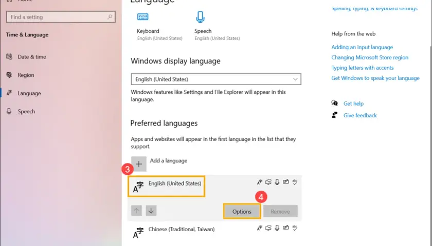 Ustawienia języka klawiatury w Windows 11. Dodaj nowy język, aby zmienić układ klawiatury. Kliknij "Opcje" dla wybranego języka.