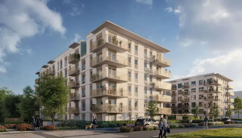 Nowoczesne apartamenty od Develia deweloper z przestronnymi balkonami i zielenią wokół. Idealne miejsce do życia.