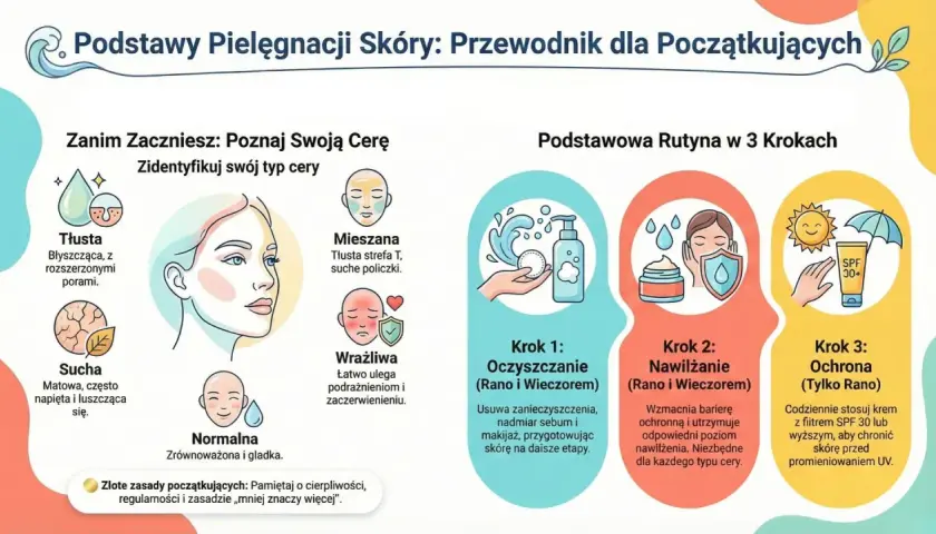 Przewodnik po pielęgnacji skóry wrażliwej: rozpoznaj typ cery, oczyszczaj, nawilżaj i chroń przed słońcem.