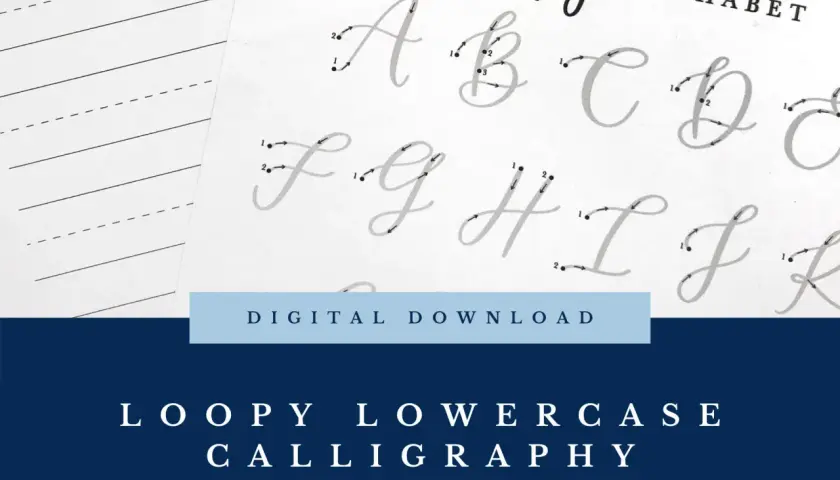 Práctica de caligrafía _LOOPY_ con guías de letras mayúsculas y minúsculas.
