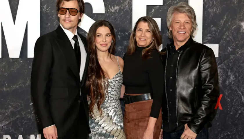 Jon Bon Jovi z rodziną. Na zdjęciu jego żona Dorothea, córka Stephanie Bongiovi i syn Jake Bongiovi.