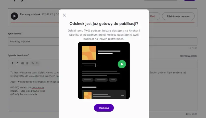 Gotowy odcinek podcastu do publikacji na Spotify. Wpisz kod, aby udostępnić go na platformach.