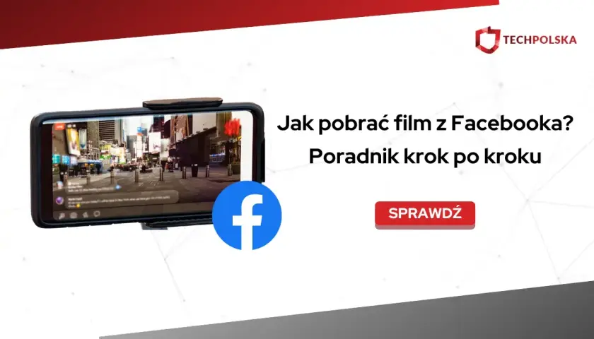Dowiedz się, jak pobrać film z Facebooka! Poradnik krok po kroku z ikoną Facebooka i ekranem telefonu.