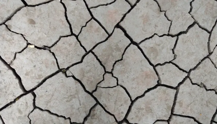 Tierra agrietada, como si la hubieran partido las fuerzas de un terremoto. Un paisaje árido que invita a soñar con terremoto.
