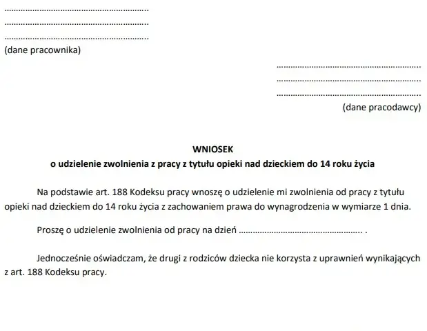 Wniosek o urlop na dziecko - 2 dni opieki nad dzieckiem oświadczenie, wniosek o urlop opiekuńczy
