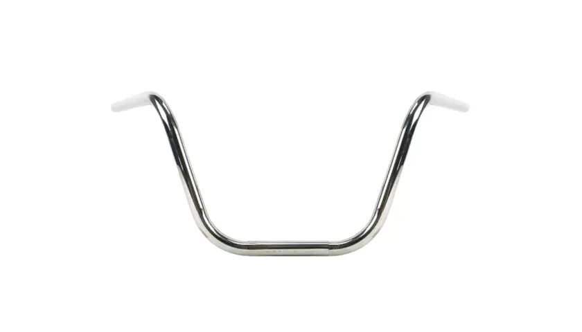 Manubrio cromato per bici stile chopper, con curve ampie e un design iconico per un look personalizzato.