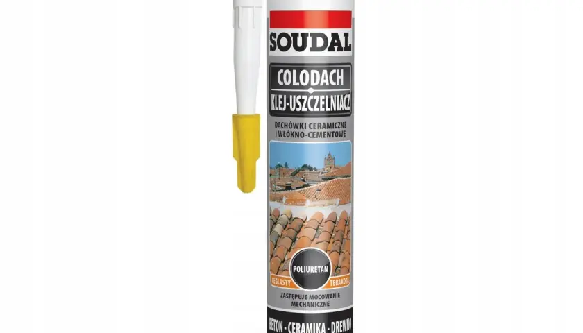 Soudal Colodach - klej do dachówek ceramicznych i włókno-cementowych. Poliuretanowy, zastępuje mocowanie mechaniczne.