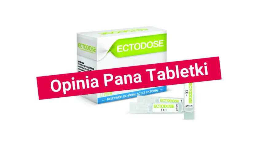 Opakowanie i ampułki Ectodose z ektoiną. Pan Tabletki poleca ten produkt, bo ektoina to naturalna substancja ochronna.
