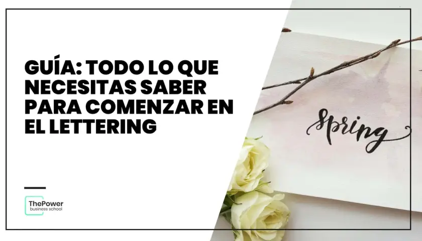 Guía para empezar en el lettering, con la palabra "Spring" escrita en lettering bonito, junto a flores y una rama.