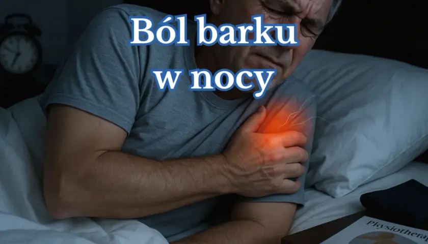 Starszy mężczyzna cierpi na ból barku w nocy. Czerwony obszar na ramieniu sugeruje zapalenie barku objawy.