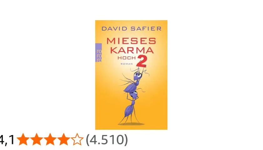 David Safiers Roman "Mieses Karma hoch 2" mit lustigen Ameisen als Cover-Motiv.