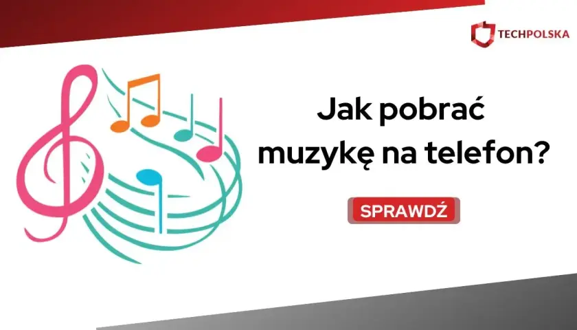 Kolorowe nutki i klucz wiolinowy symbolizują muzykę. Dowiedz się, jak pobrać muzykę na telefon, klikając "Sprawdź".