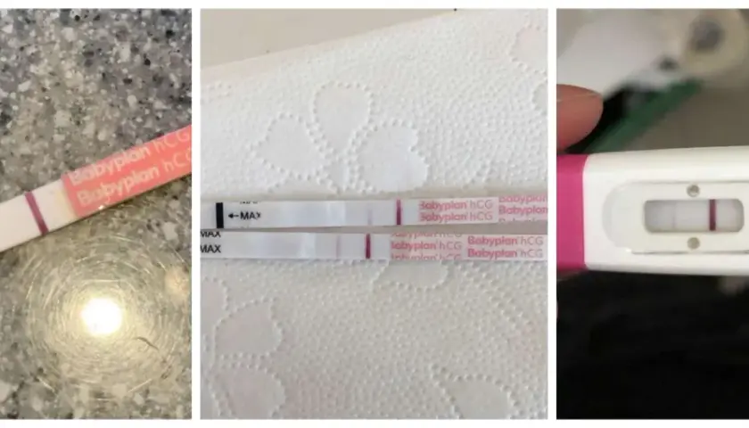 Tre positiva graviditetstest. Två stavar med två rosa streck, en digital med ett plus. Tidiga gravid symtom?