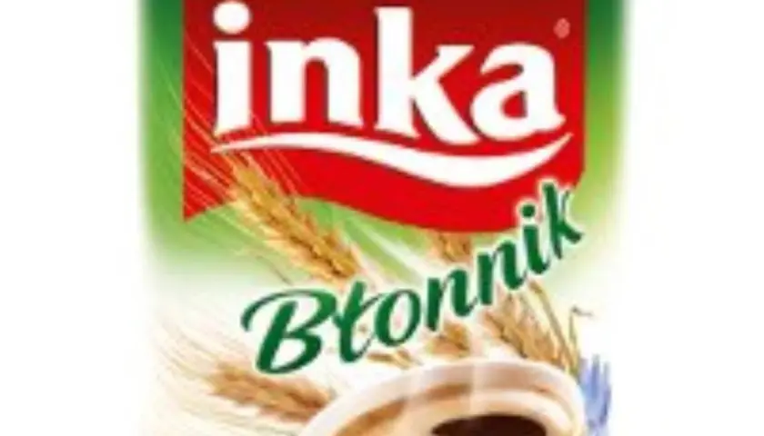 Inka Błonnik – czy kawa zbożowa Inka ma kofeinę? Opakowanie z napisem "Inka Błonnik", kłosami zbóż i filiżanką kawy.