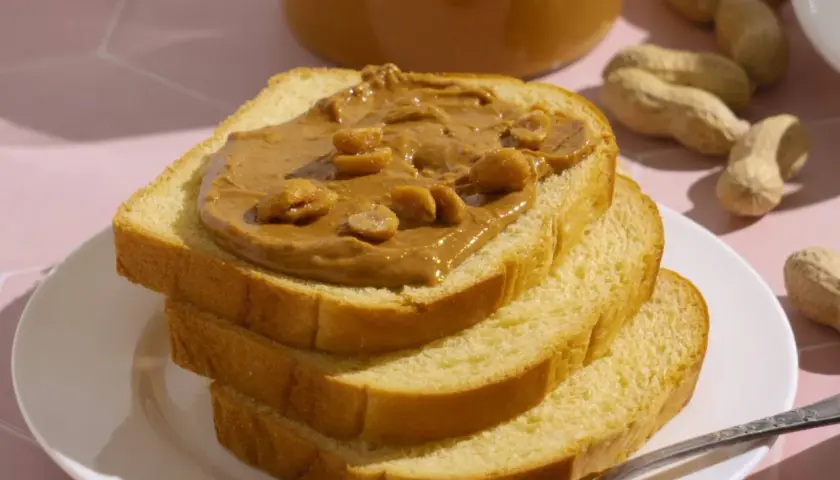 Stos kanapek z masłem orzechowym, z orzeszkami na wierzchu. Czy pies może masło orzechowe? To pytanie nurtuje wielu właścicieli czworonogów.