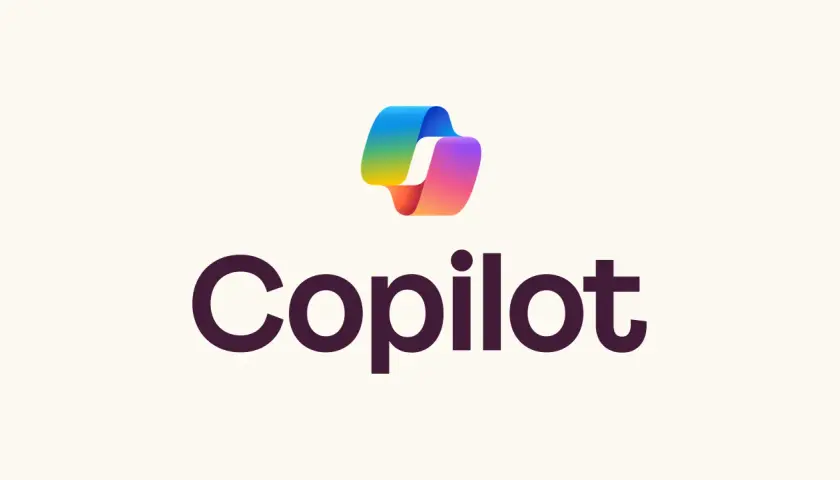Logo Microsoft Copilot z tęczowym symbolem i napisem "Copilot".