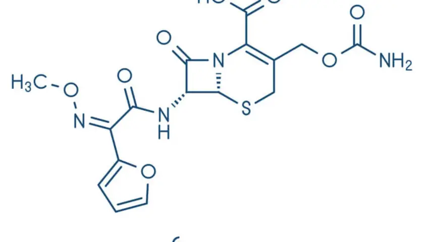 Schematyczny wzór chemiczny cefuroksymu.