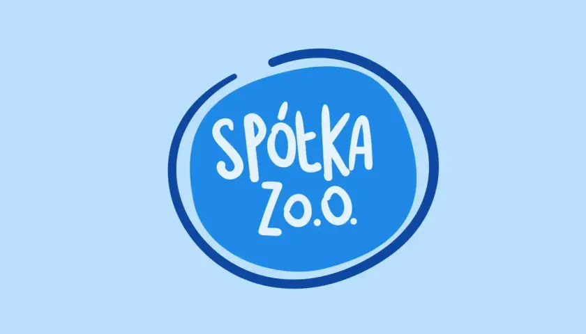 Niebieski okrąg z białym napisem "SPÓŁKA Z O.O.". Może to być logo firmy, która zajmuje się np. rozliczeniami podatkowymi.