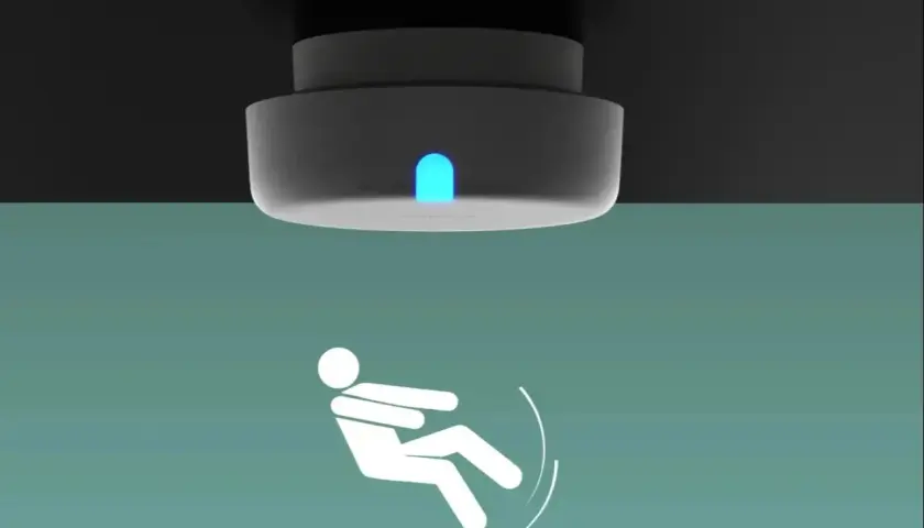 Dispositivo de techo con luz azul, detecta caídas de personas mayores.