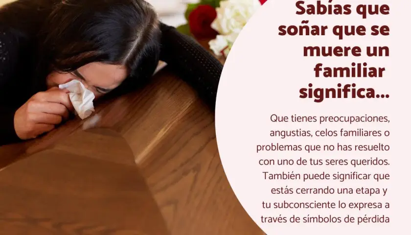 Mujer llorando sobre un ataúd. Soñar que se muere un familiar puede indicar preocupaciones o el cierre de una etapa.