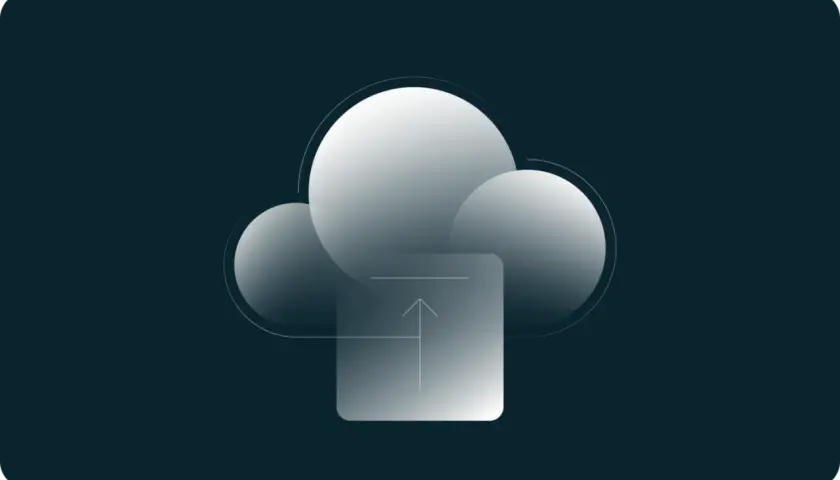 Icônes abstraites représentant un **sauvegarde cloud** avec une flèche pointant vers le haut.