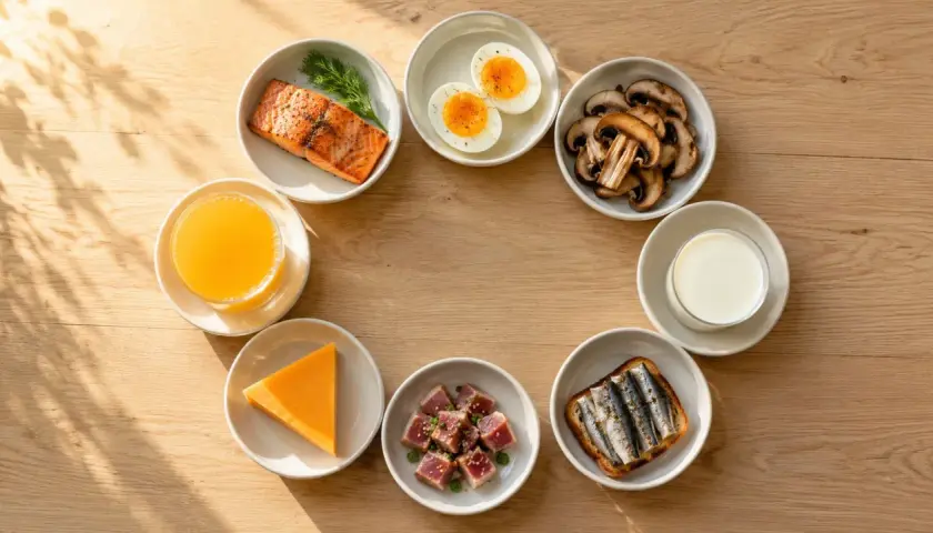 Lachs, Eier, Pilze, Milch, Sardinen, Thunfisch, Käse und Orangensaft – diese Lebensmittel enthalten Vitamin D.