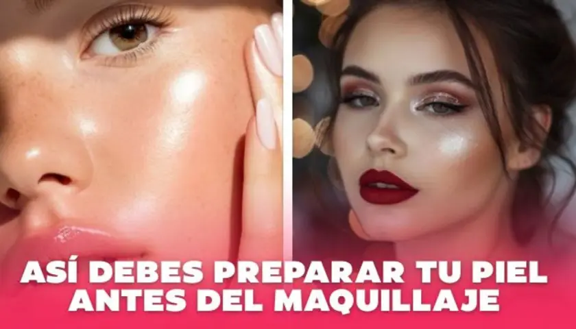 Rutina de cuidado para preparar tu piel antes del maquillaje. Piel radiante y labios rojos perfectos.