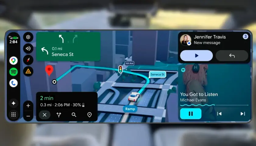 Nowe funkcje w android auto aktualizacja: nawigacja, wiadomości i muzyka.