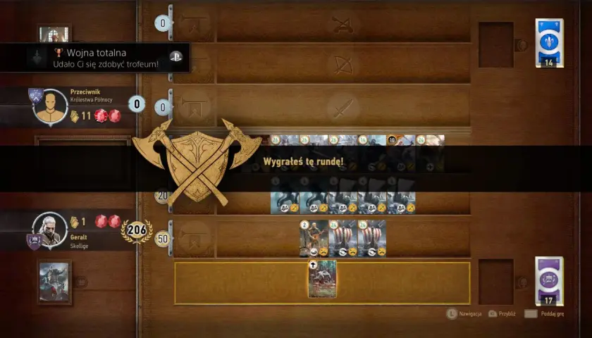Geralt wygrał rundę w Gwinta, zdobywając trofeum "Wojna totalna". To wielki krok do zdobycia platyny w Wiedźminie 3!