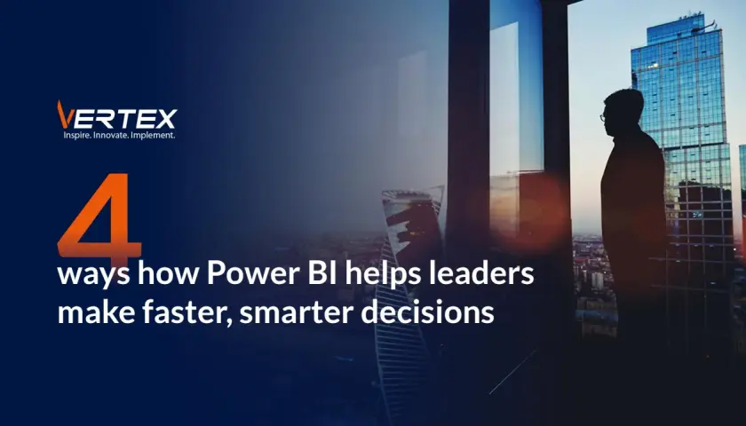 A silhouette of a leader gazes at a cityscape, embodying the informational power of Power BI to drive faster, smarter decisions.