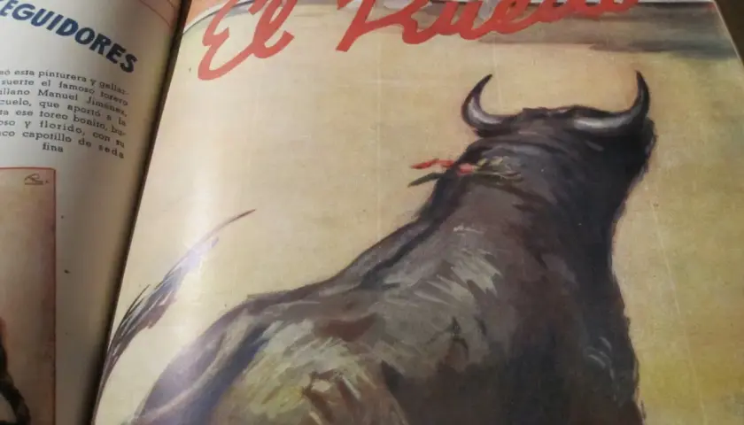 Un toro bravo en el ruedo, con el título "El Ruedo" y la palabra "coquilla torero" en el texto.