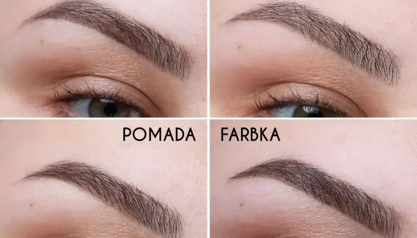 Porównanie efektów: jak malować brwi cieniem, kredką, pomadą i farbką. Każda metoda daje inny rezultat.