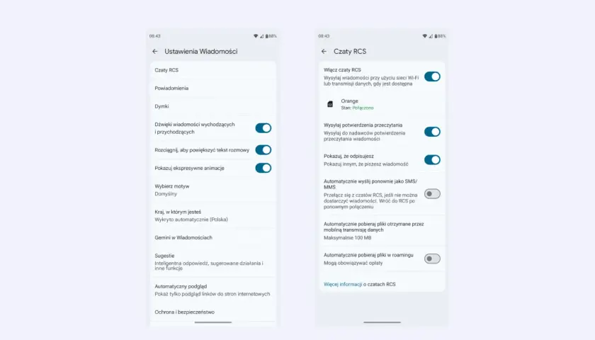 Jak wyłączyć RCS w Androidzie? Na ekranie "Czaty RCS" wyłącz opcję "Włącz czaty RCS".