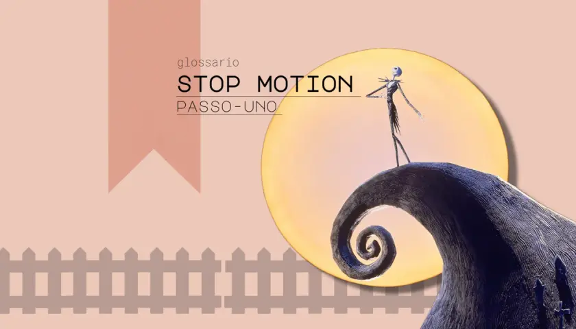 Jack Skeletron su una collina a spirale, sotto una luna gialla. Un'icona di animazione stop motion.