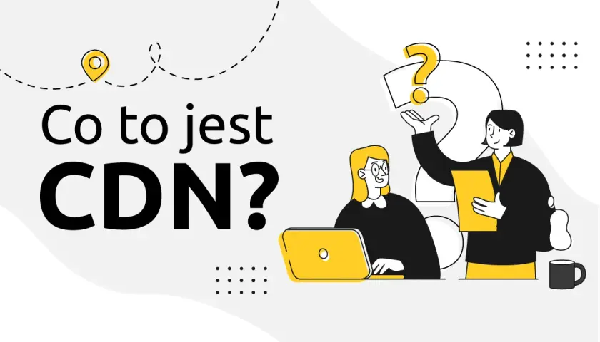 Dwie osoby dyskutują o tym, co to jest skrót CDN. Jedna z nich pokazuje dokument, a druga pracuje przy laptopie.