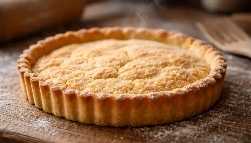 Tarte dorée sortant du four, prête à être dégustée. Une invitation à réaliser la recette pâte sablée traditionnelle.