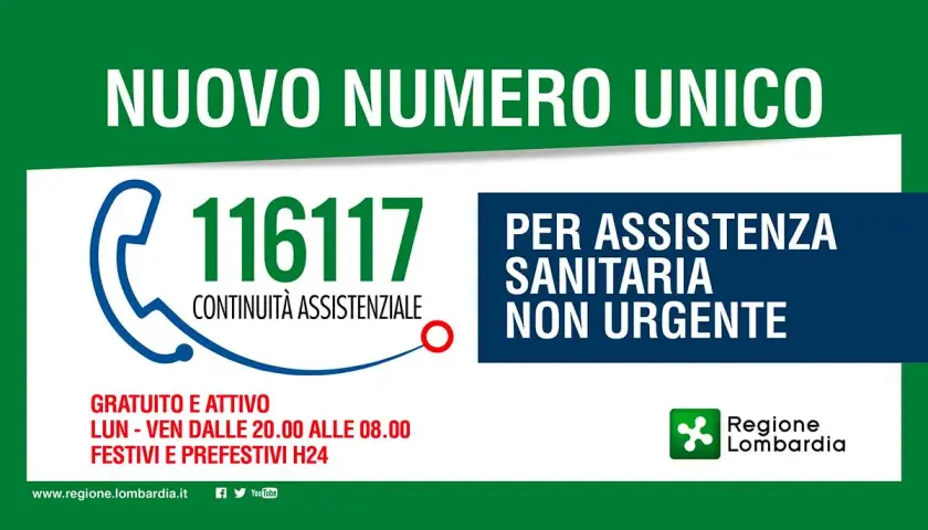 Nuovo numero unico 116117 per assistenza sanitaria non urgente. Gratuito e attivo H24 nei festivi e prefestivi, e dalle 20 alle 8 nei feriali. La guardia medica si paga? No, questo servizio è gratuito.